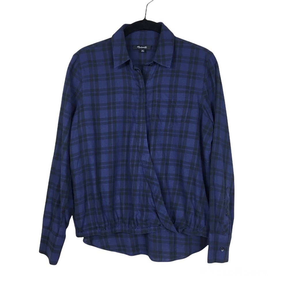 Madewell Blue Black Arion Plaid Wrap Front Long Sleeve Shirt Top 
Size XS